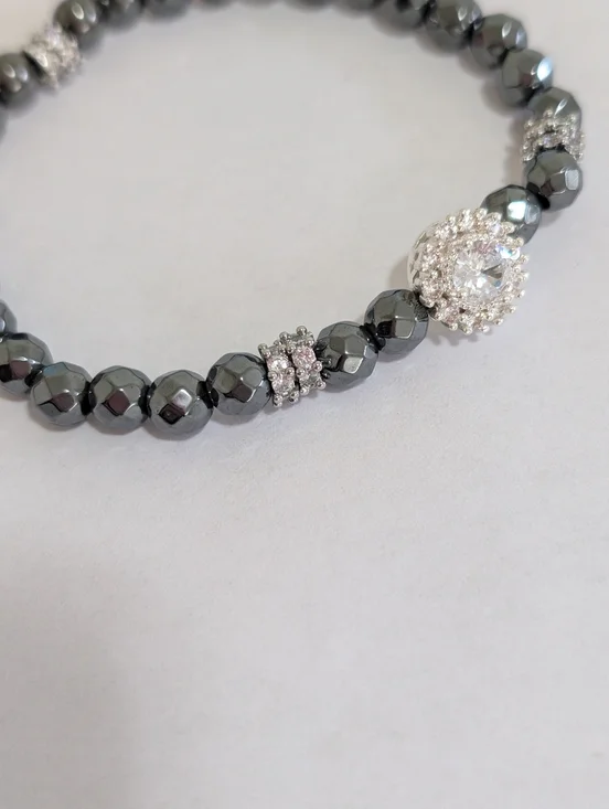 Hematite Bracelet With Cubic Zirconia Accents - Picture 4 of 6